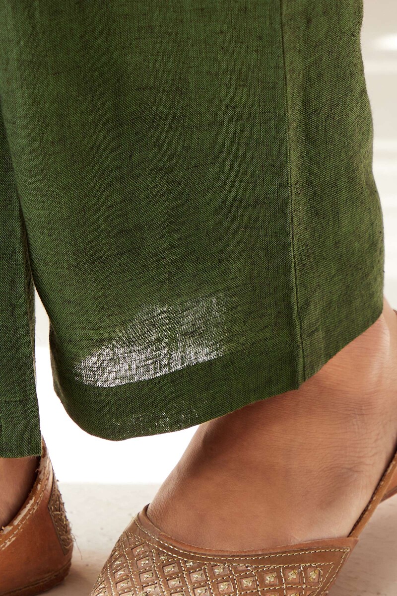 Forest Green Handcrafted Cotton Flax Pants