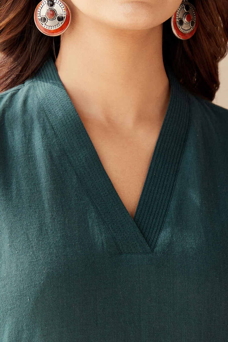 Teal Handcrafted Straight Cotton Kurta