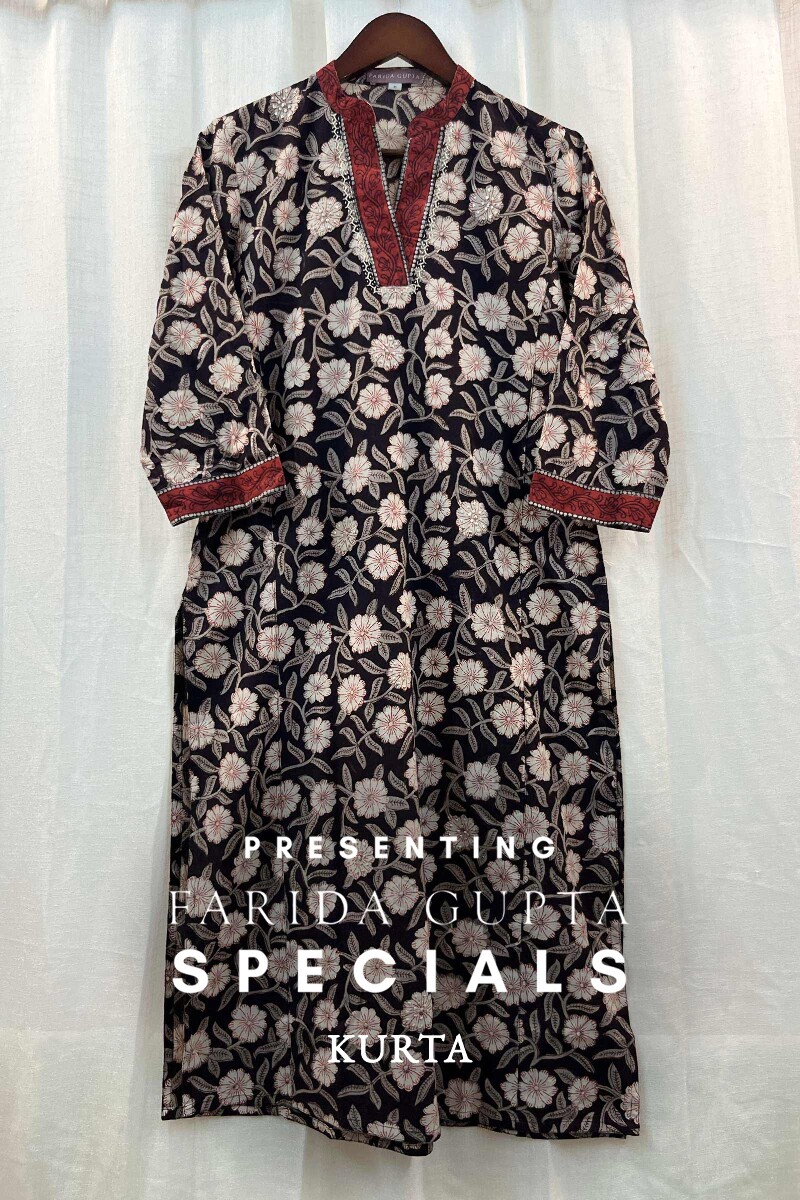 FG Specials: 1 of 1- Black Hand Block-Printed Cotton Kurta