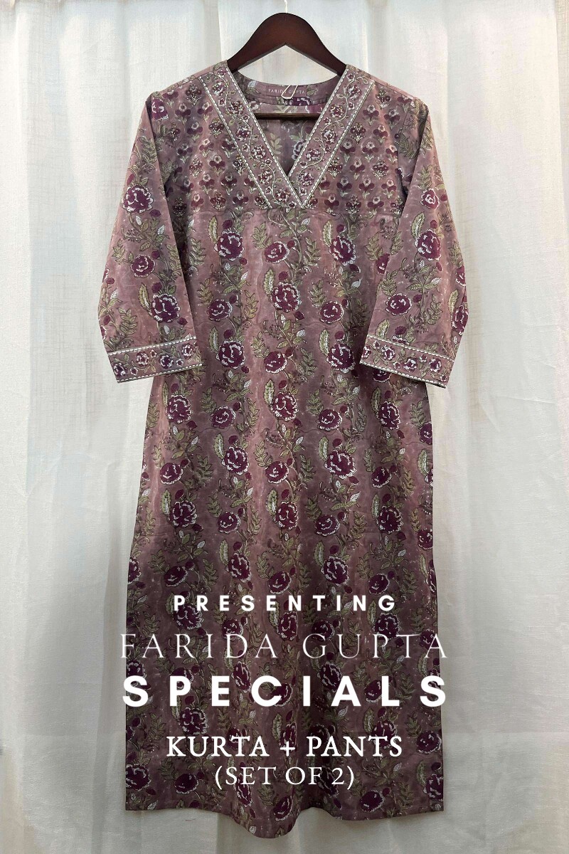 FG Specials: 1 Of 1 - Brown Hand Block-Printed Cotton Kurta and Pants