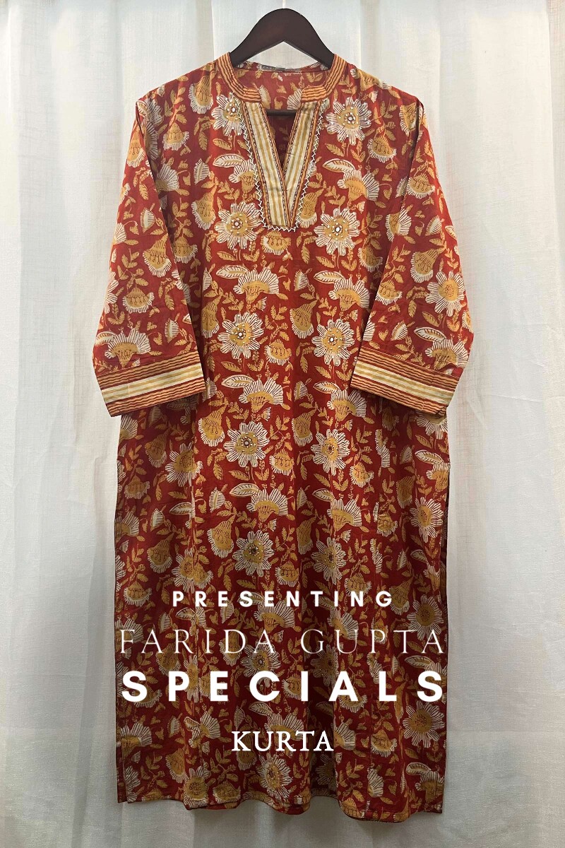 FG Specials: 1 of 1- Red Hand Block-Printed Straight Cotton Kurta