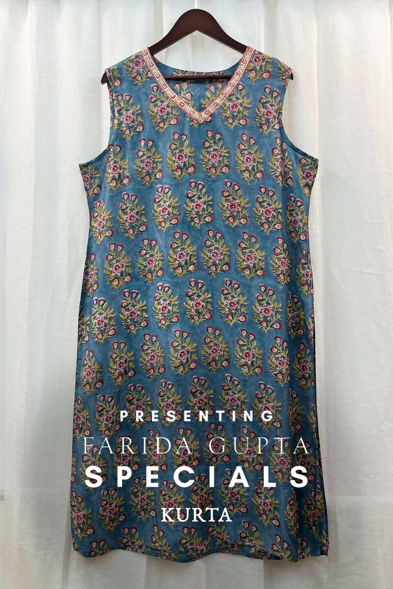 FG Specials: 1 of 1- Blue Hand Block-Printed Modal Kurta
