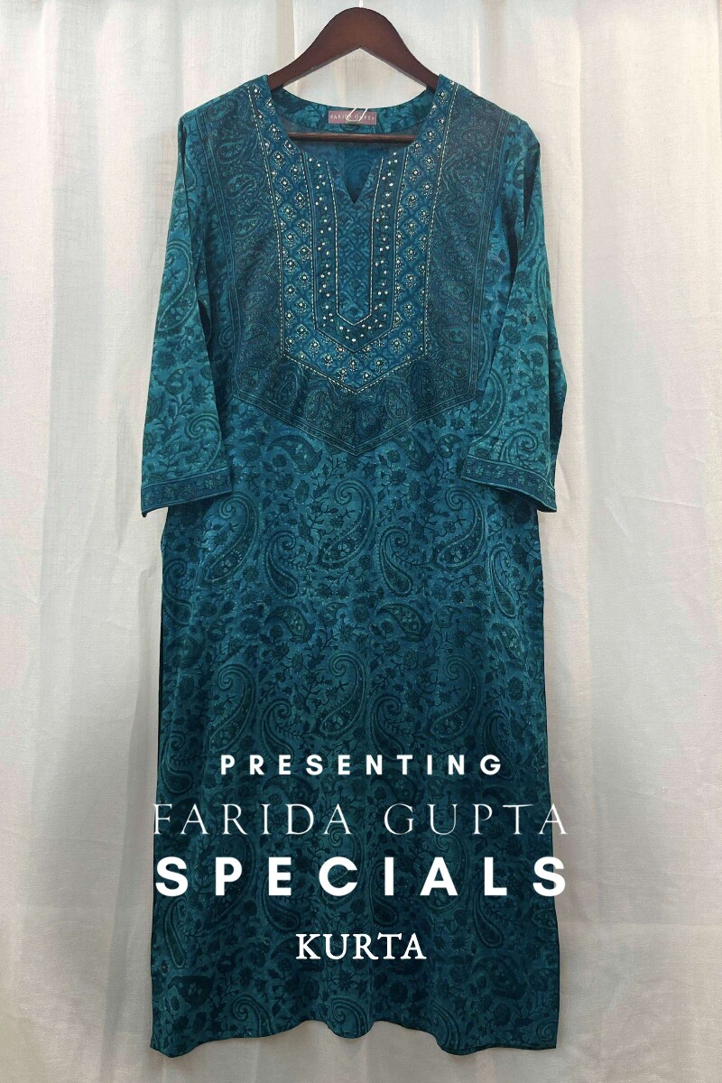 FG Specials: 1 of 1- Teal Hand Block-Printed Viscose Kurta