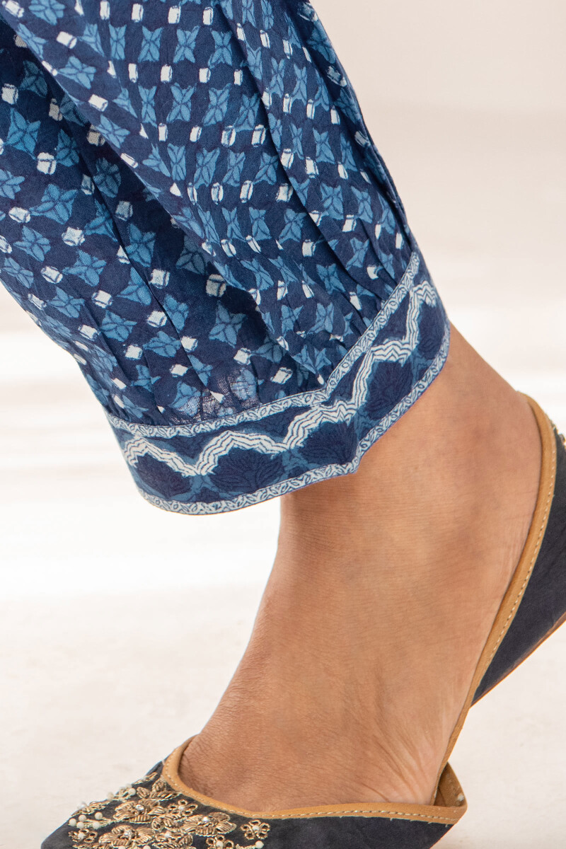 Indigo Hand Block-Printed Cotton Slub Izhaar Pants