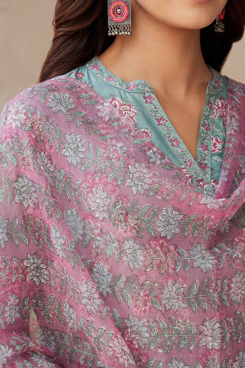 Pink Hand Block-Printed Kota Dupatta