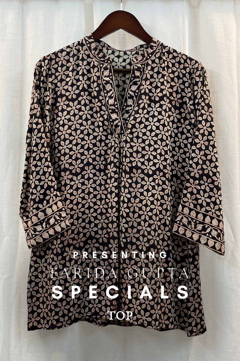 FG Specials: 1 of 1- Black Hand Block-Printed Viscose Top