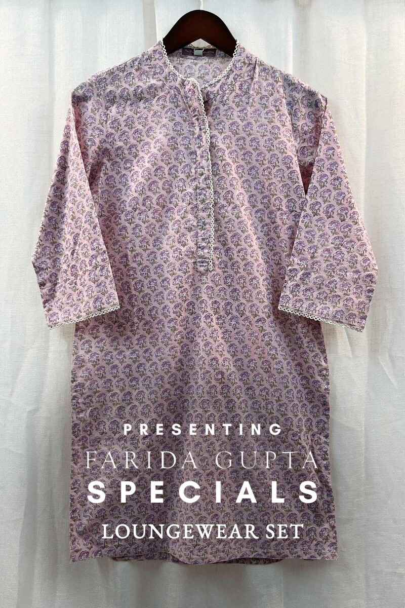 FG Specials: 1 Of 1- Pink Hand Block-Printed Modal Loungewear Set