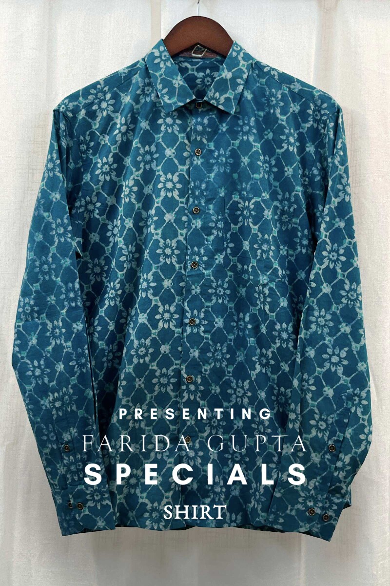 FG Specials: 1 Of 1- Men's Teal Hand Block-Printed Cotton Shirt