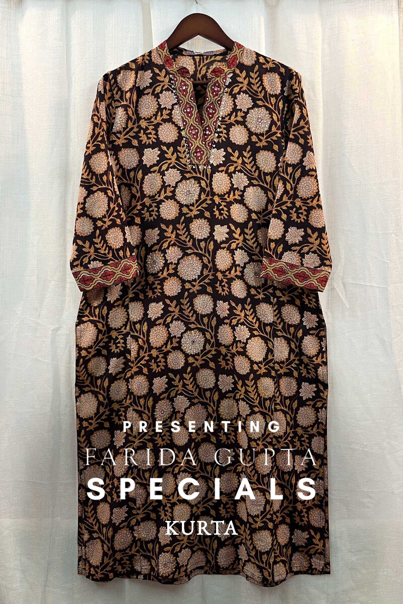 Black Hand Block-Printed Straight Cotton Kurta