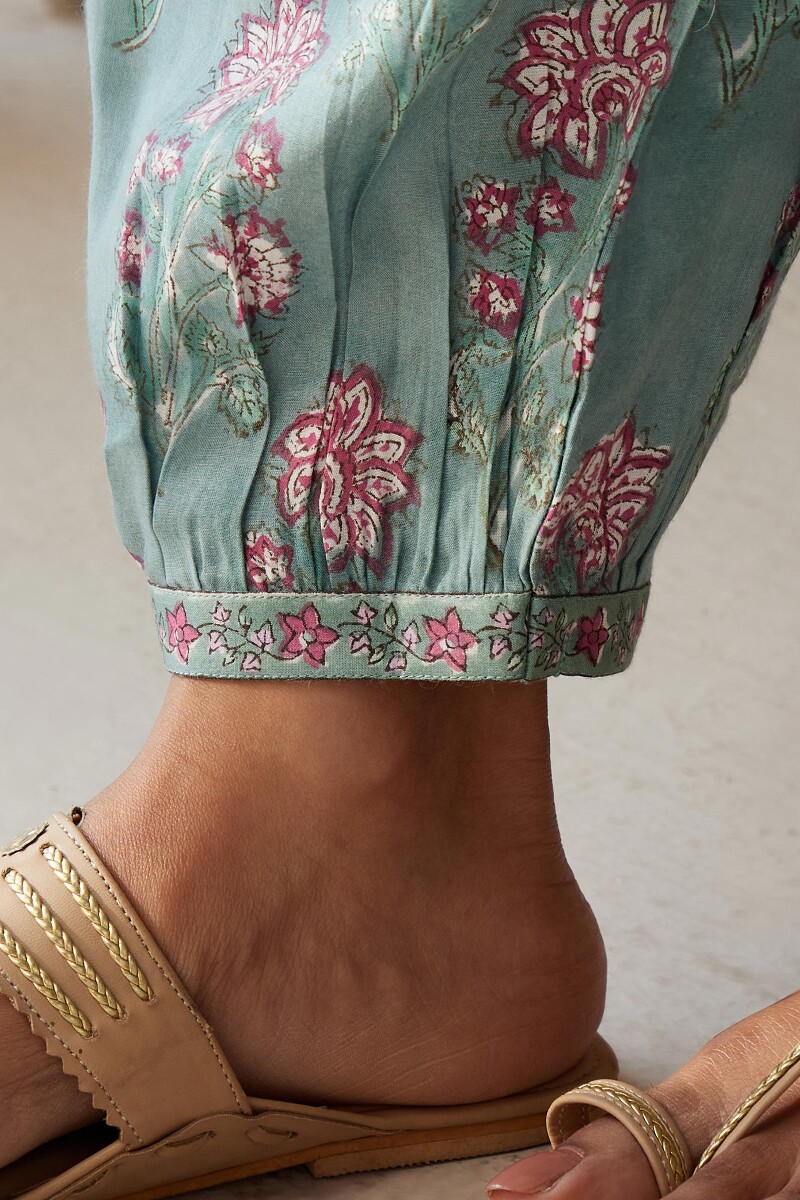 Green Hand Block-Printed Viscose Izhaar Pants