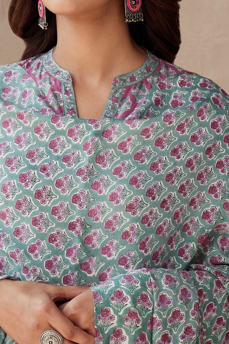 Green Hand Block-Printed Viscose Dupatta