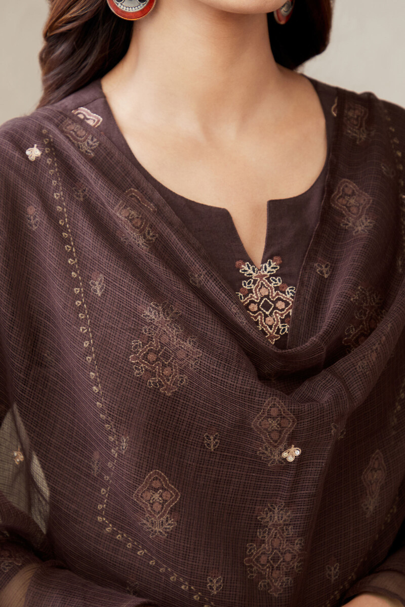 Brown Handcrafted Kota Dupatta