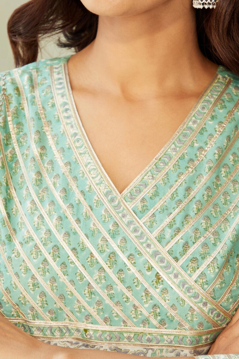 Green Hand Block-Printed Straight Cotton Kurta