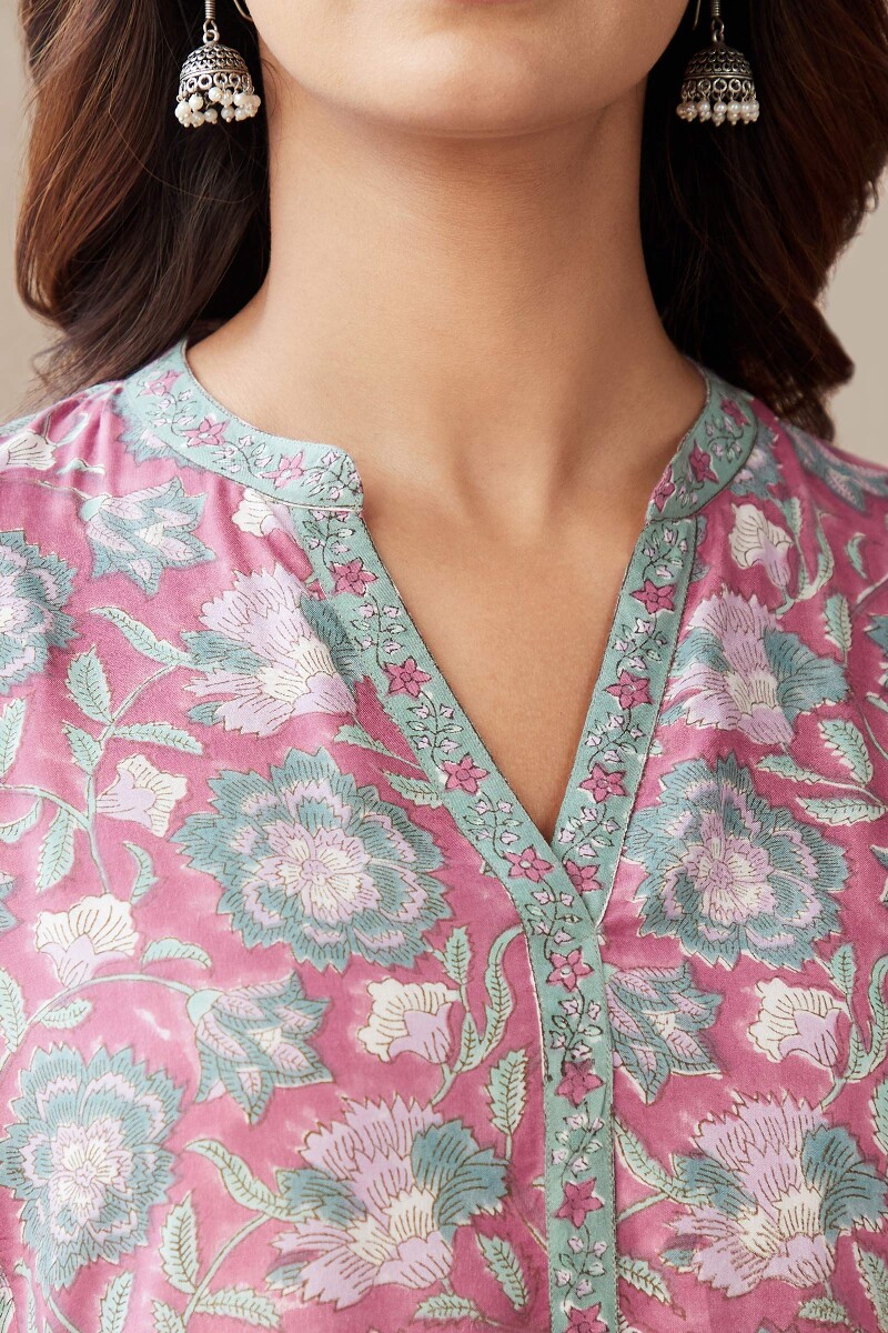 Pink Hand Block-Printed Viscose Loungewear Set