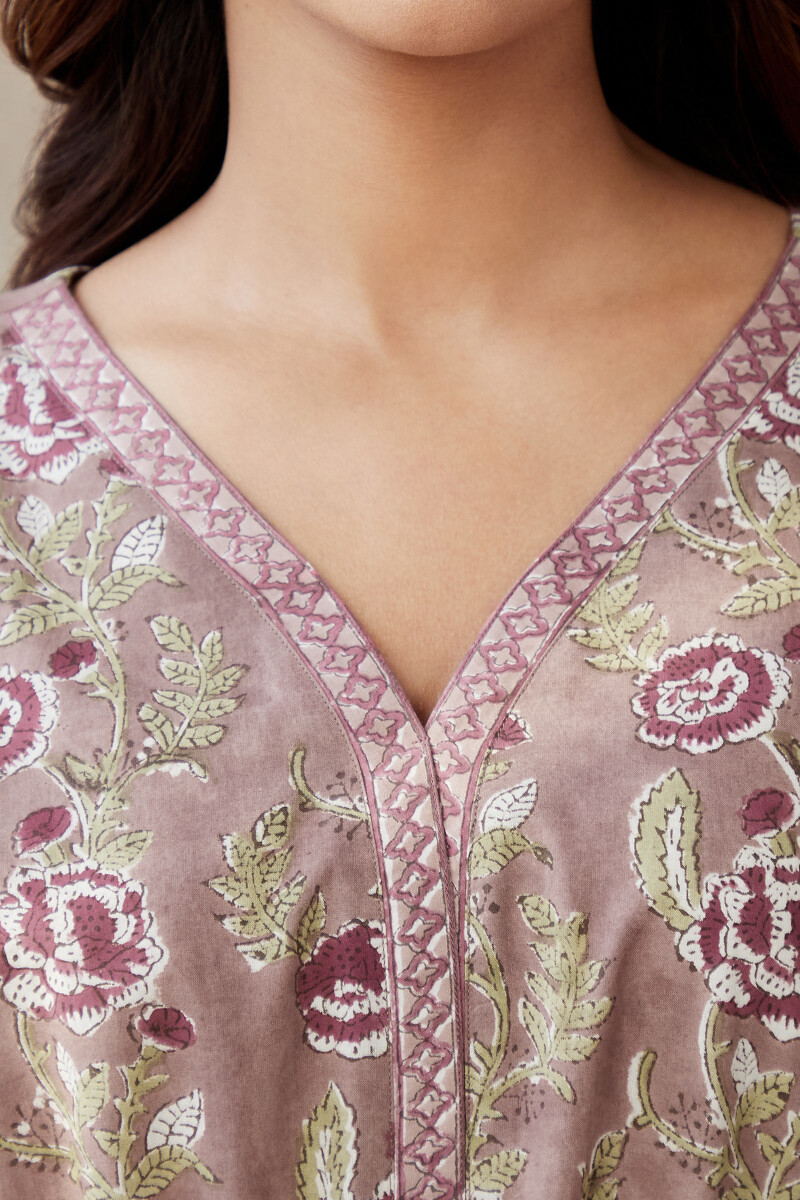 Brown Hand Block-Printed Cotton Kaftan