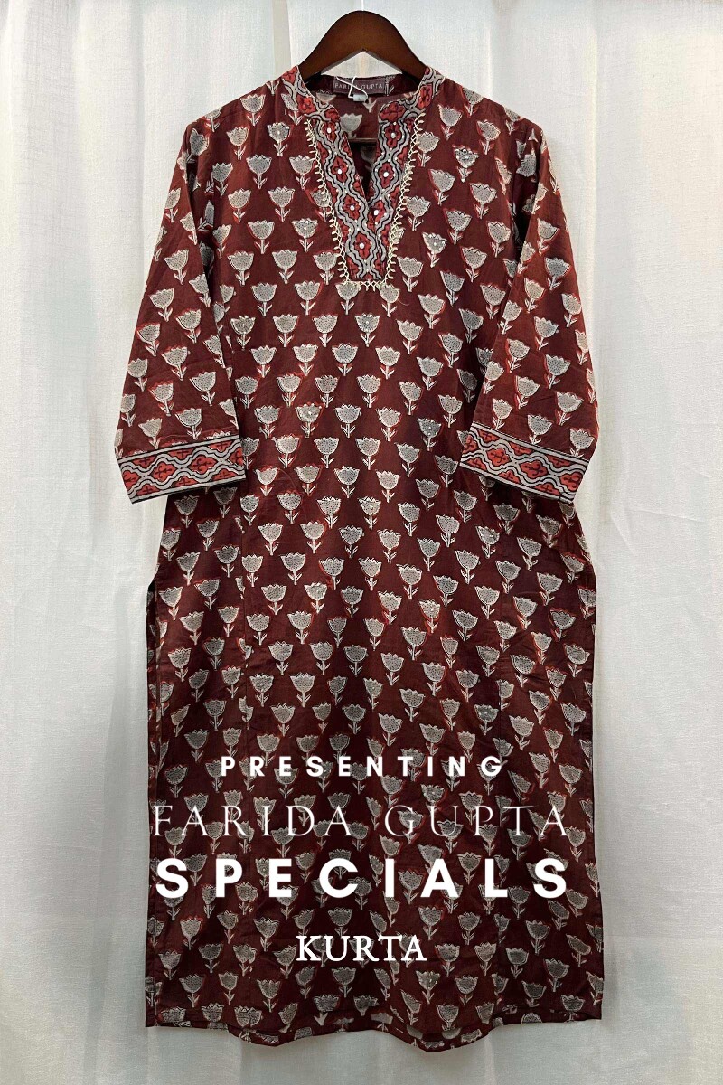 FG Specials: 1 of 1- Maroon Hand Block-Printed Straight Cotton Kurta