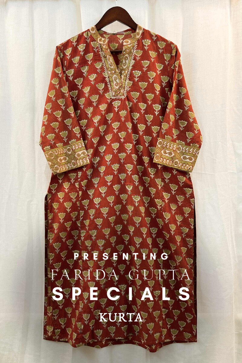 FG Specials: 1 of 1- Red Hand Block-Printed Straight Cotton Kurta
