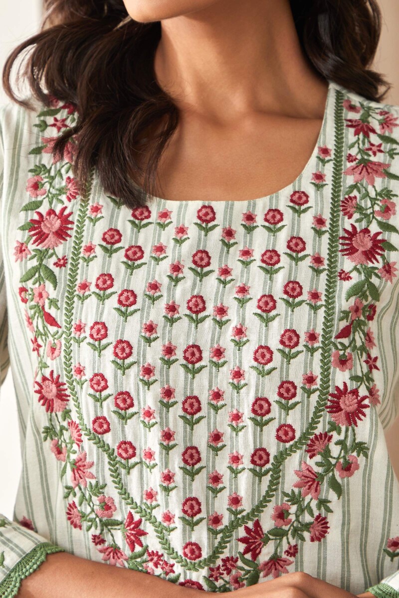 Off-White Handcrafted Straight Cotton Kurta