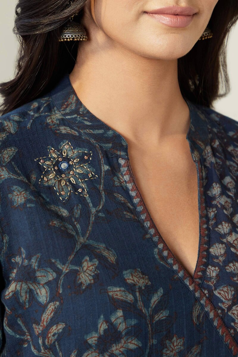 Akola Hand Block-Printed Straight Cotton Dobby Kurta
