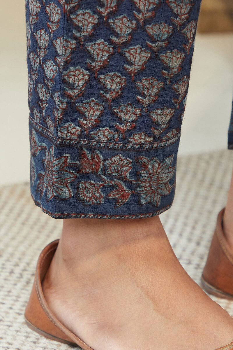 Akola Hand Block-Printed Cotton Dobby Narrow Pants