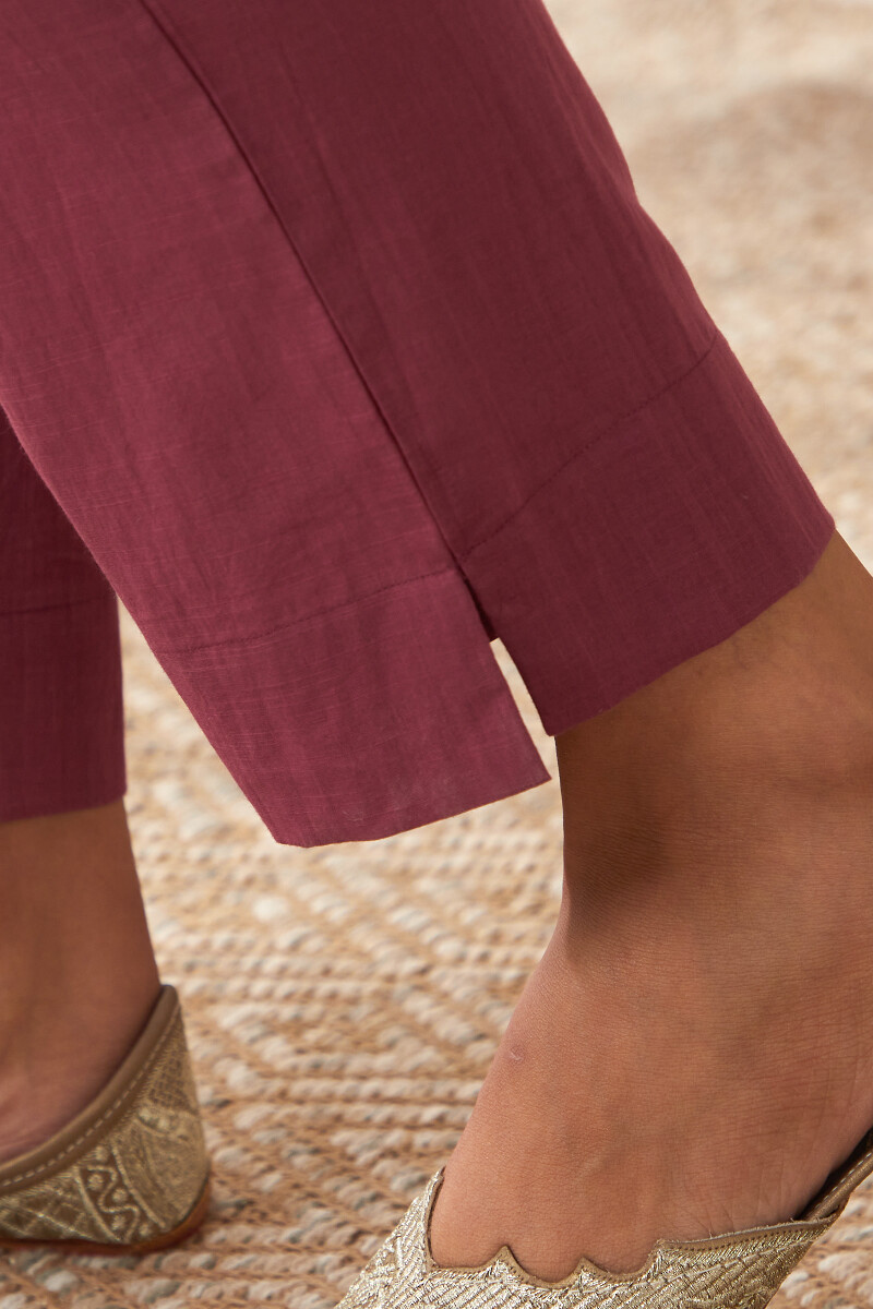 Pink Handcrafted Cotton Slub Narrow Pants