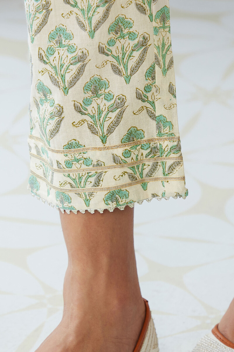 Off-White Hand Block-Printed Narrow Pants
