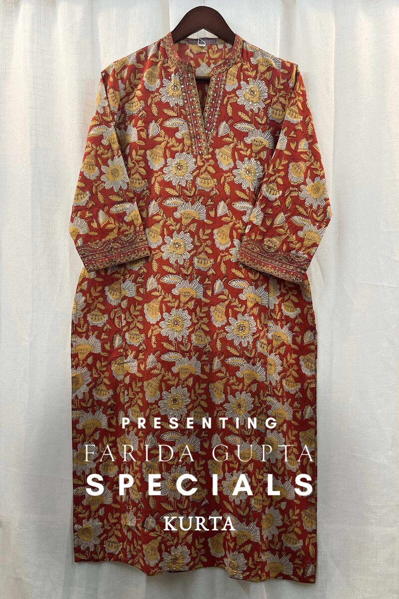 FG Specials: 1 of 1- Red Hand Block-Printed Cotton Kurta
