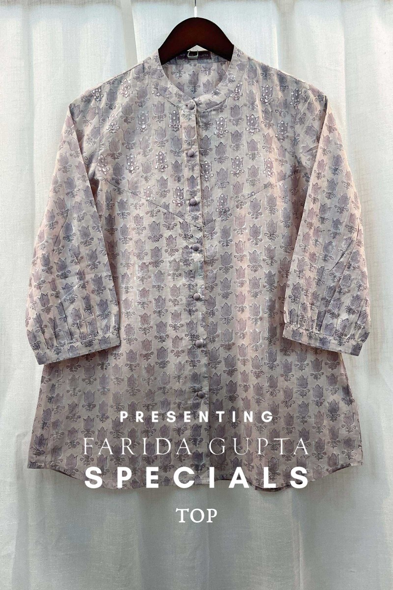 FG Specials: 1 of 1- Pink Hand Block-Printed Cotton Slub Top