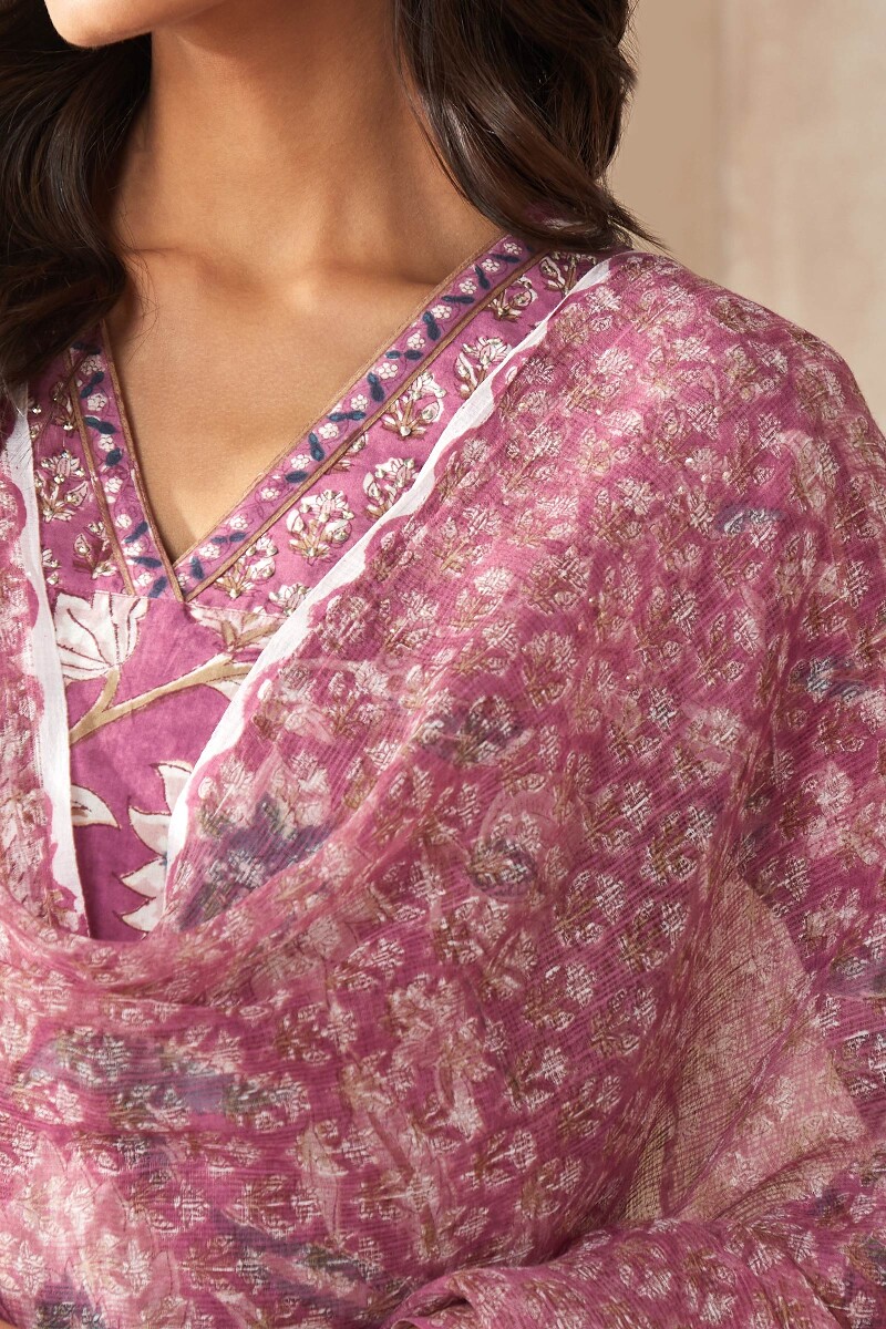 Purple Hand Block-Printed Kota Dupatta