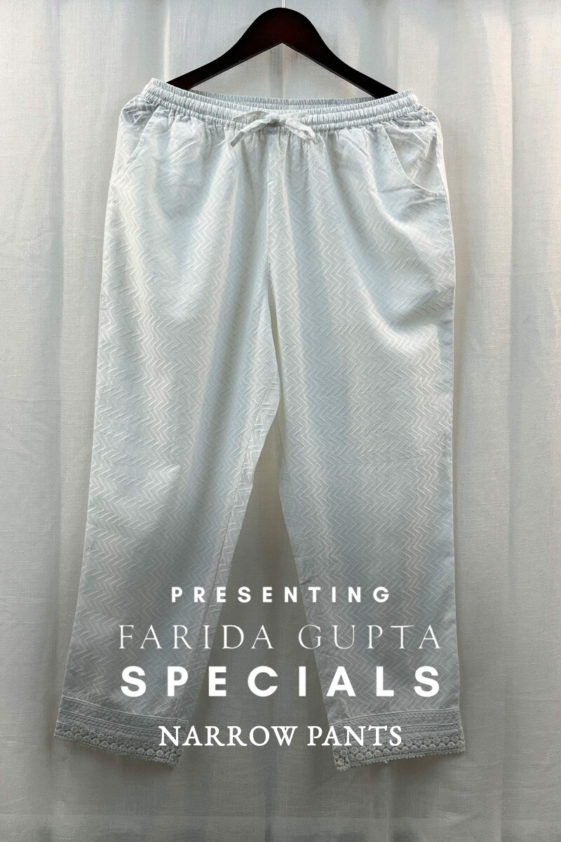 White Handcrafted Cotton Narrow Pants
