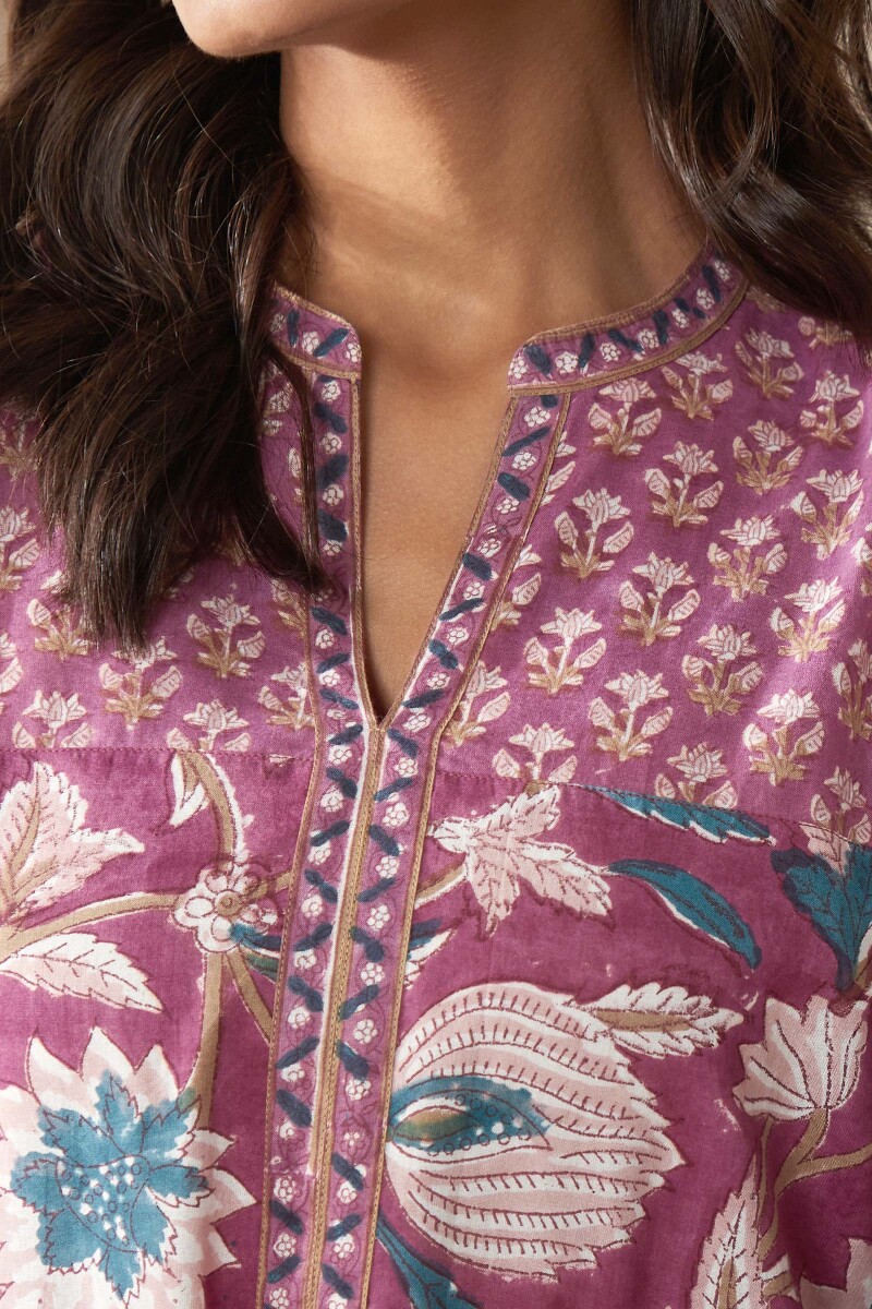 Purple Hand Block-Printed Cotton Top