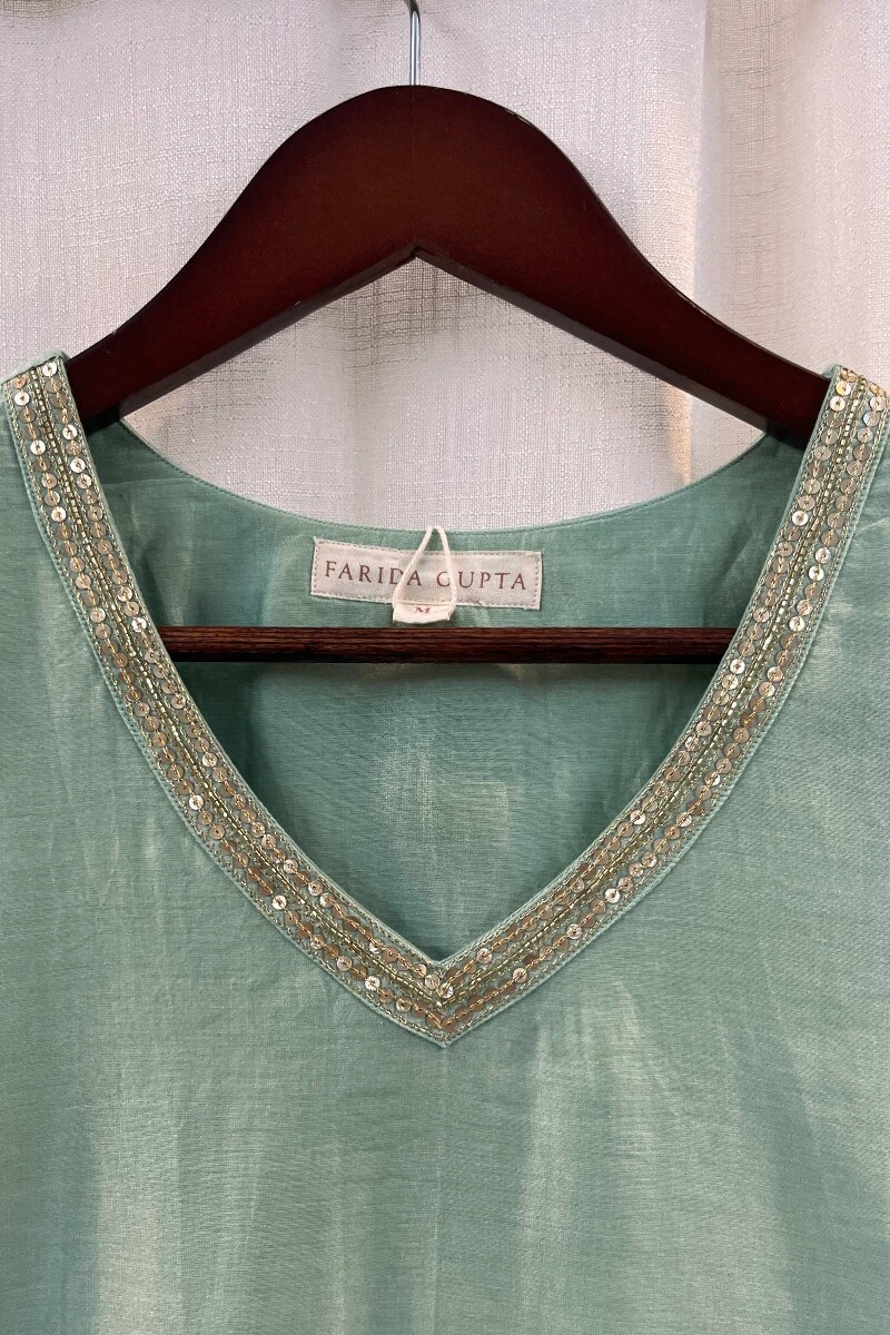 Mint Green Handcrafted Chanderi Kurta