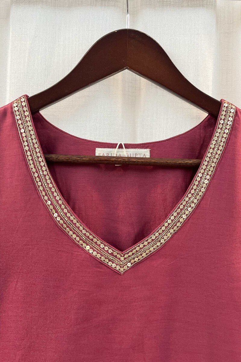Pink Handcrafted Straight Chanderi Kurta