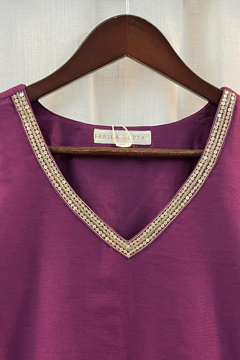 Purple Handcrafted Straight Chanderi Kurta