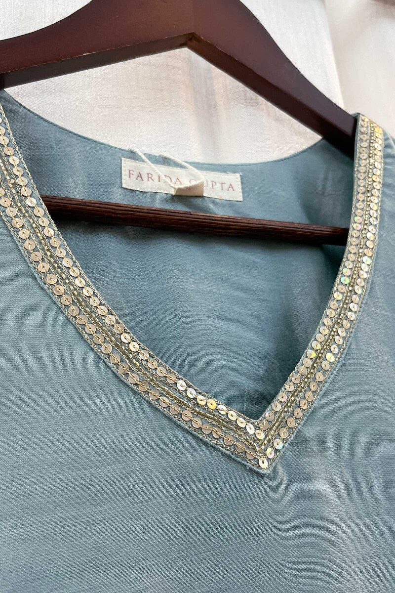 Blue Handcrafted Straight Chanderi Kurta
