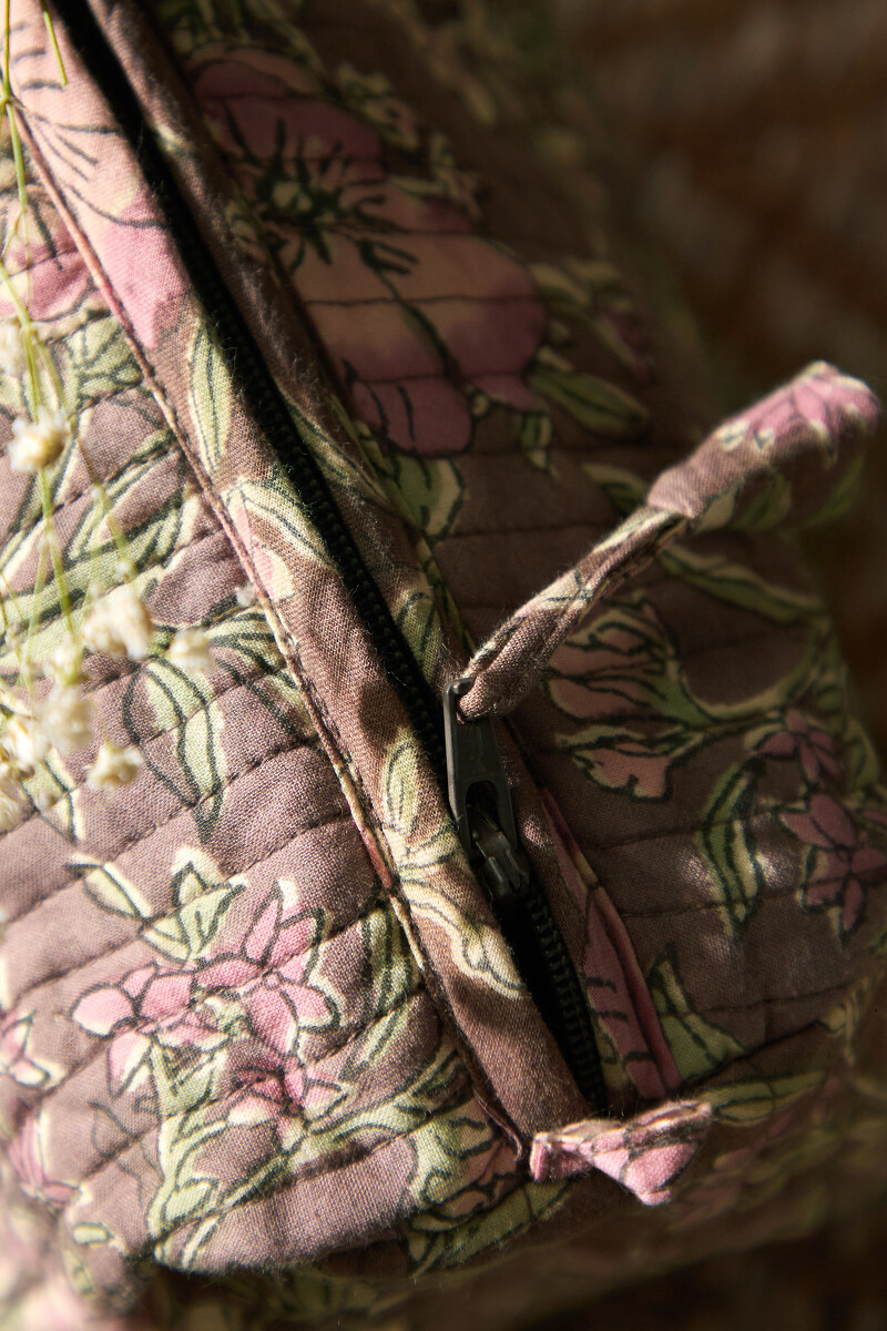 Brown Hand Block-Printed Cotton Vanity Pouch