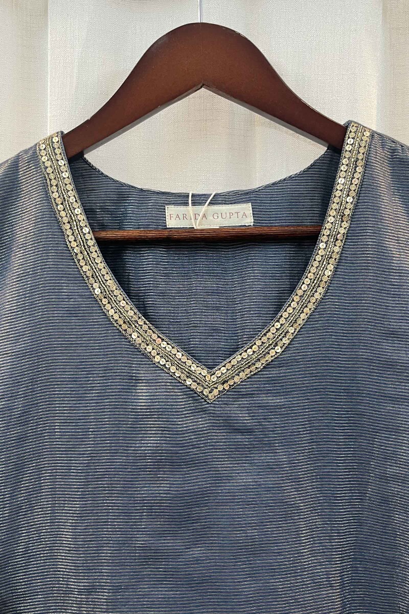 Blue Handcrafted Straight Chanderi Kurta