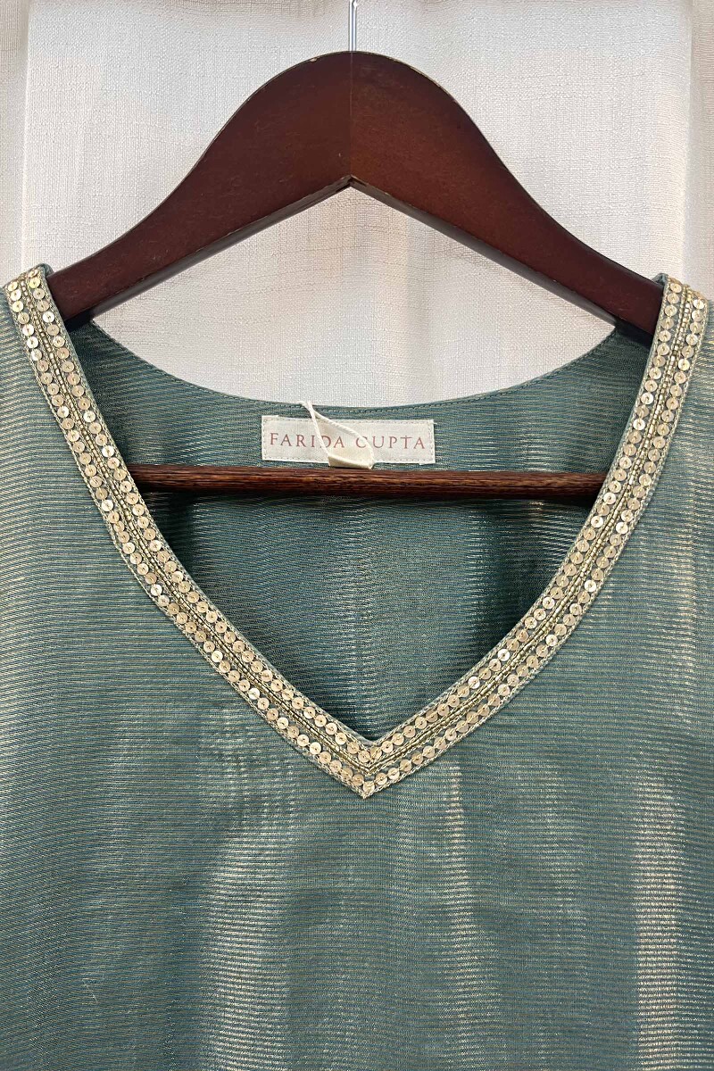 Green Handcrafted Straight Chanderi Kurta