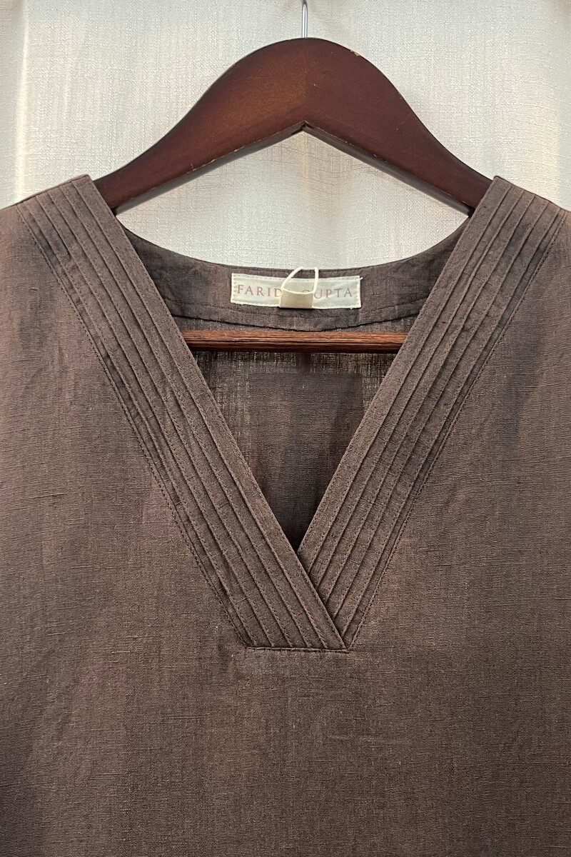 Brown Handcrafted Straight Cotton Linen Kurta