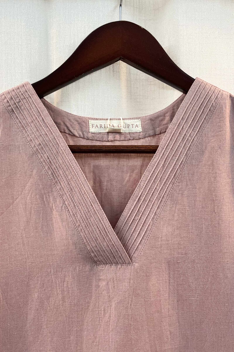 Pink Handcrafted Straight Cotton Linen Kurta