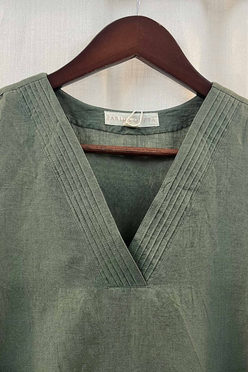 Green Handcrafted Straight Cotton Linen Kurta