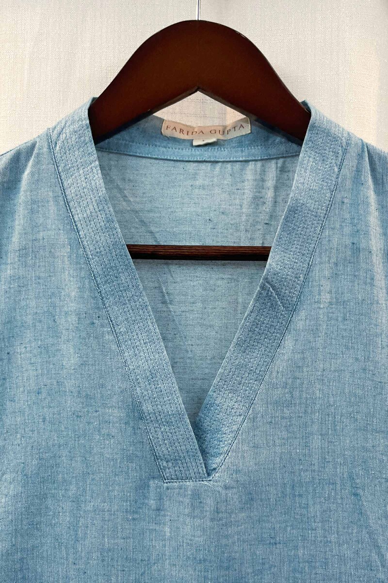 Blue Handcrafted Straight Handloom Cotton Kurta