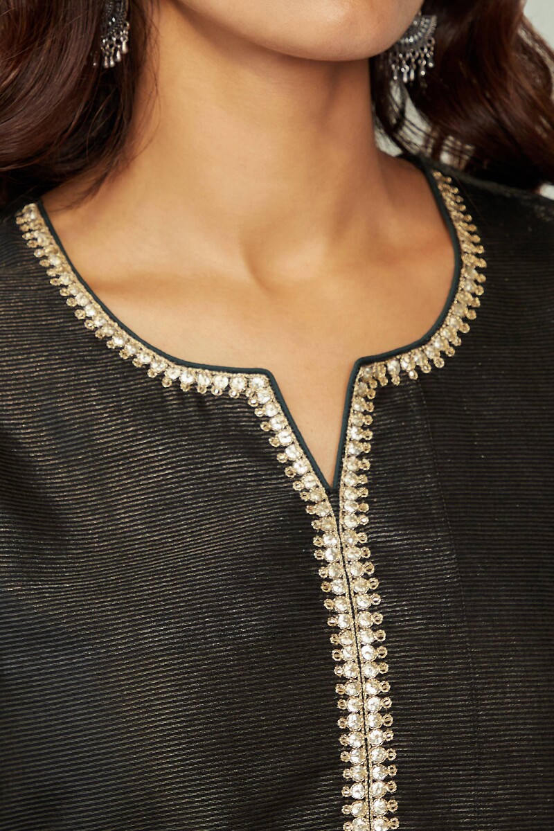 Black Handcrafted Straight Chanderi Kurta