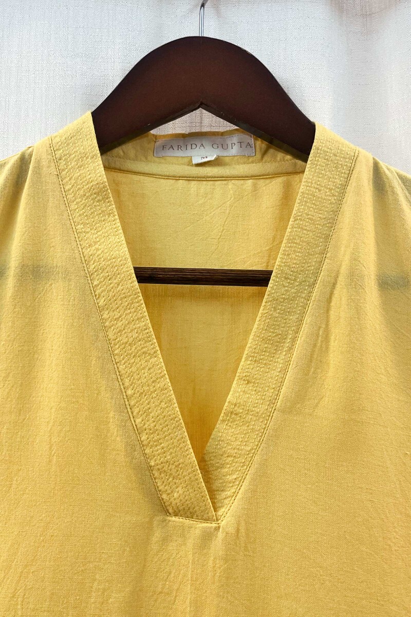 Yellow Handcrafted Straight Handloom Cotton Kurta