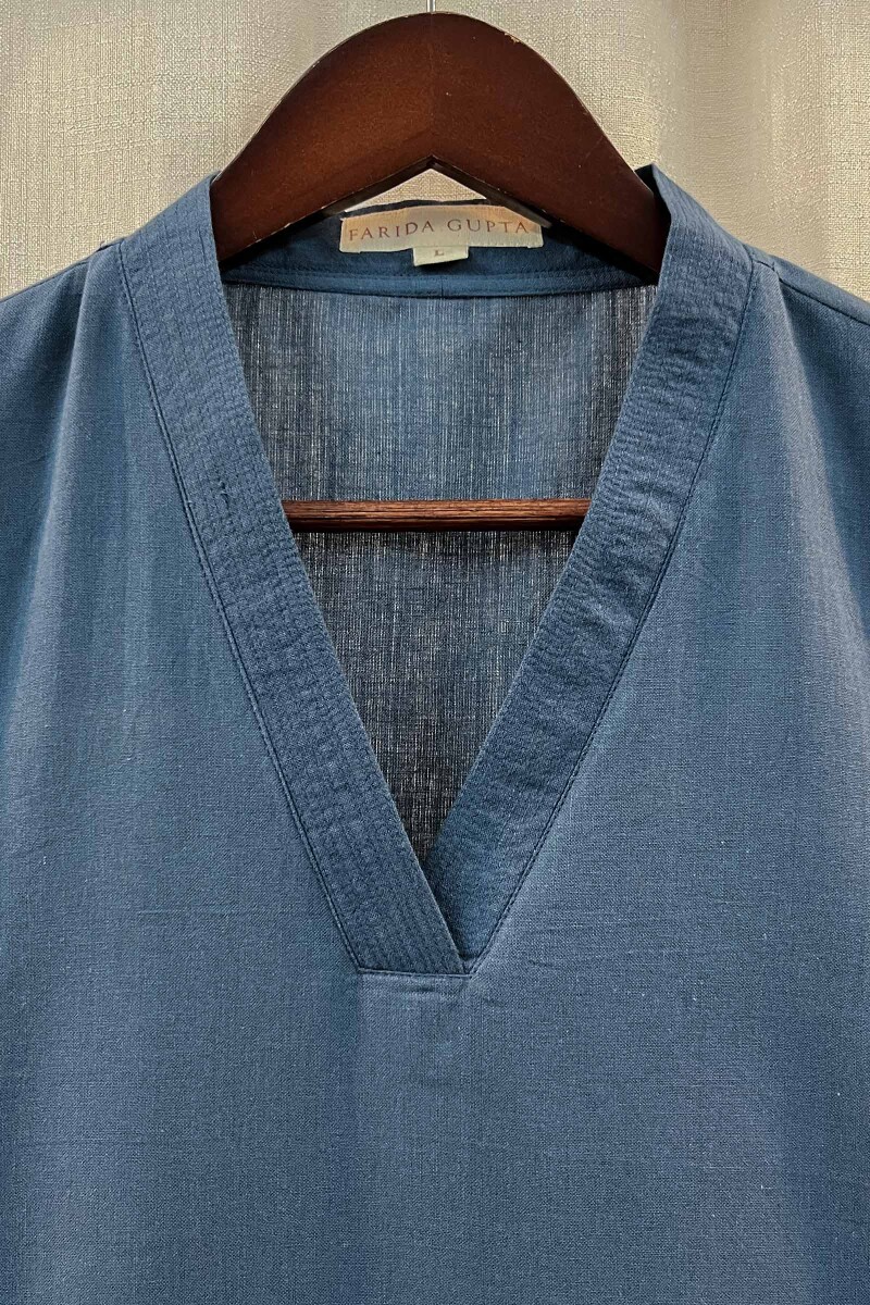 Blue Handcrafted Straight Handloom Cotton Kurta