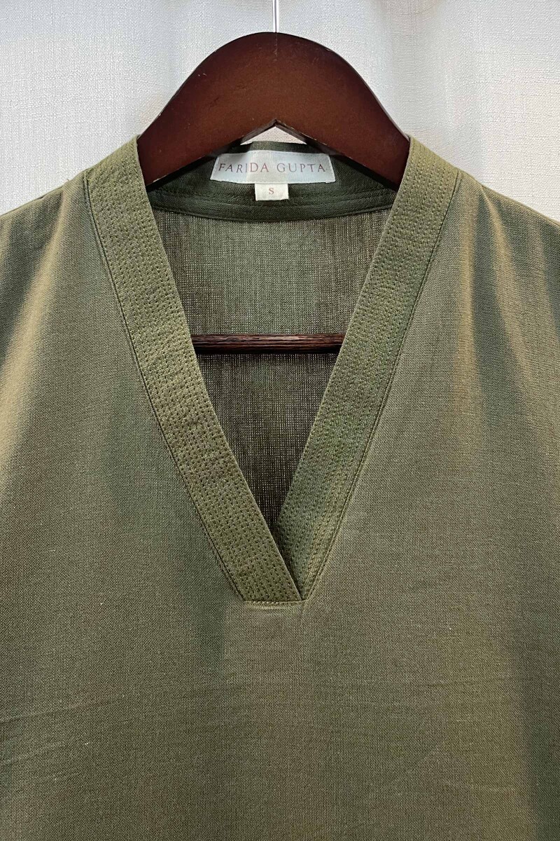 Olive Green Handcrafted Straight Handloom Cotton Kurta