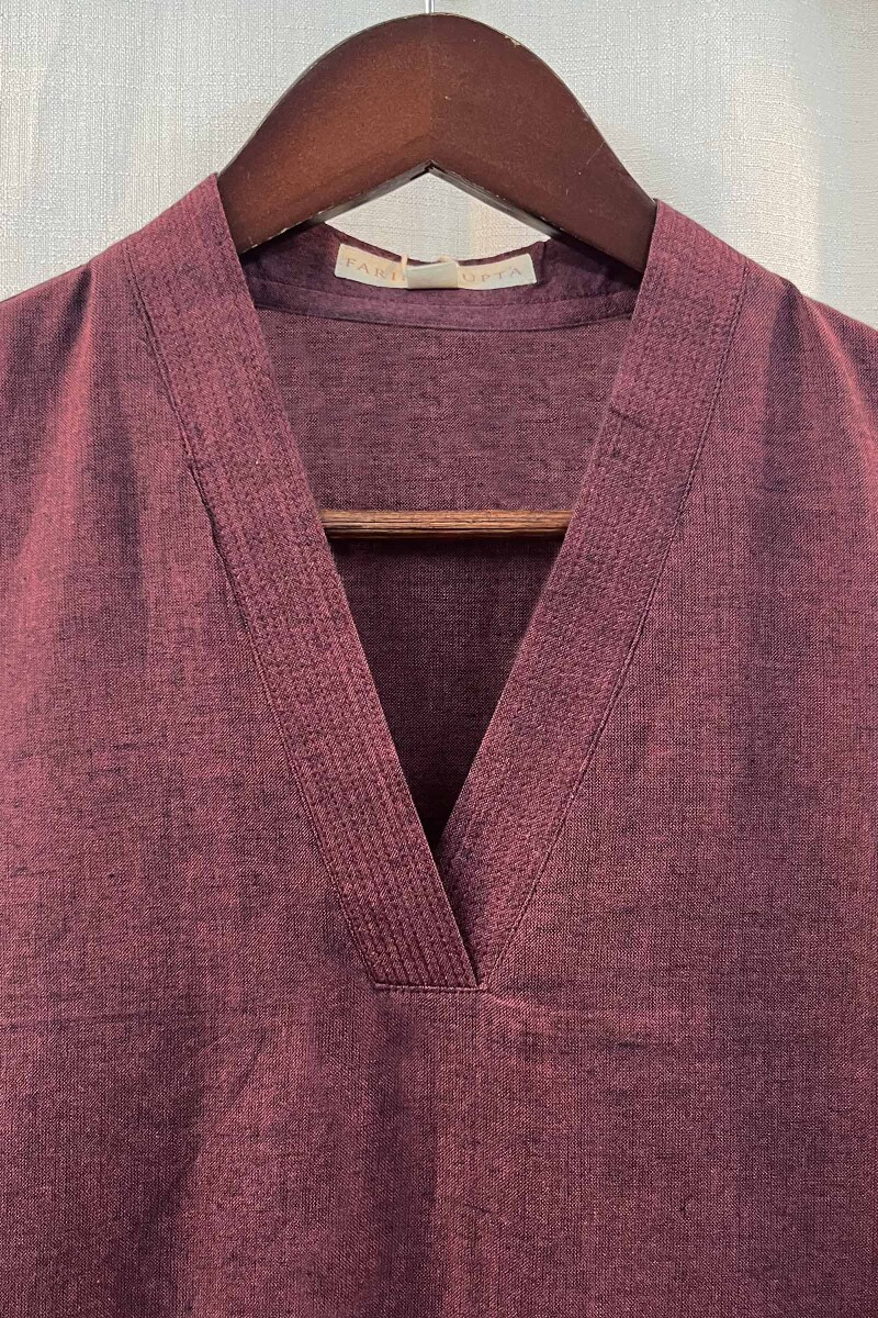 Dark Purple Handcrafted Straight Handloom Cotton Kurta