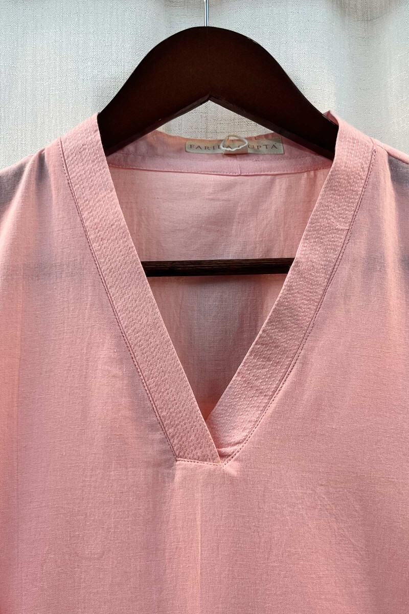 Peach Handcrafted Straight Handloom Cotton Kurta