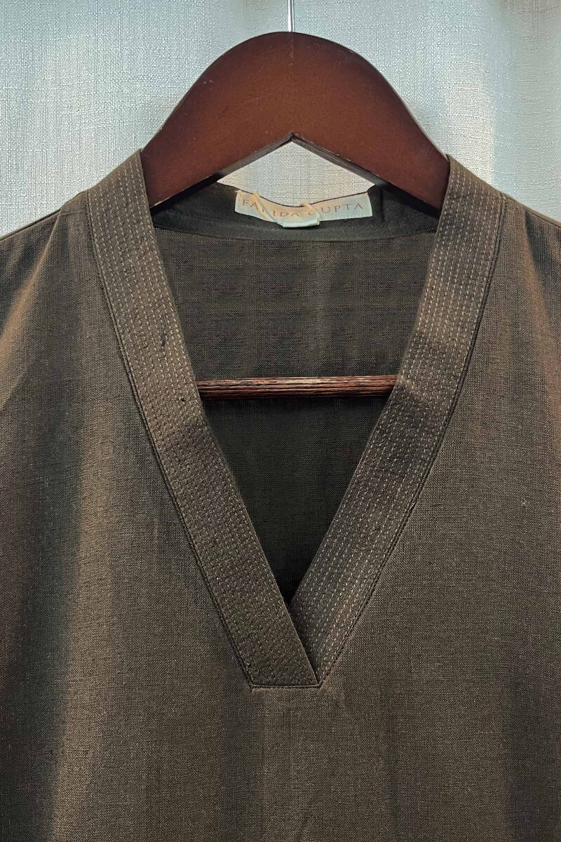 Dark Brown Handcrafted Straight Handloom Cotton Kurta