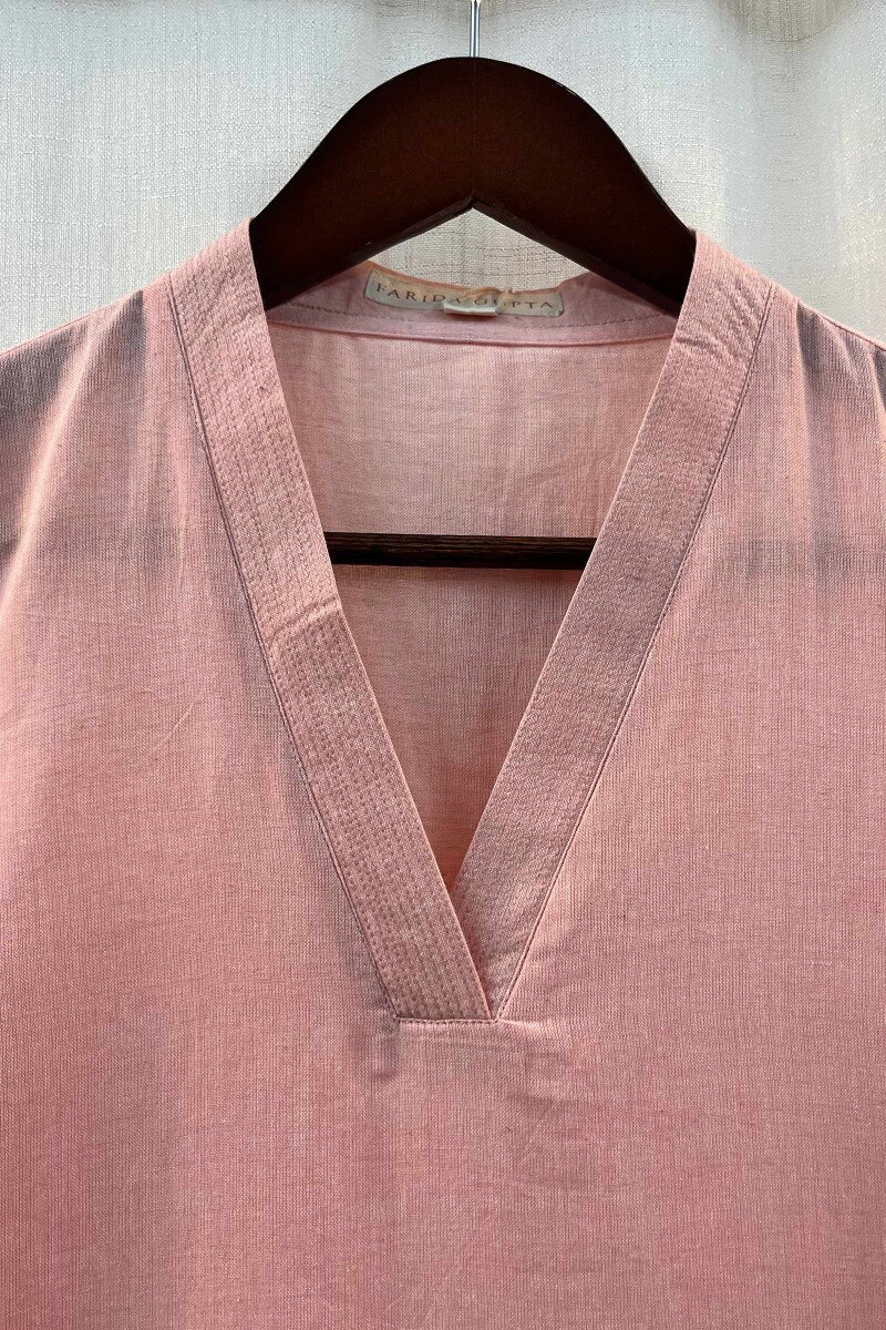 Rose Pink Handcrafted Straight Handloom Cotton Kurta